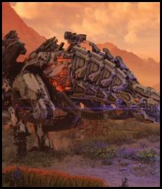 Horizon Forbidden West thunderjaw sneaking sunset