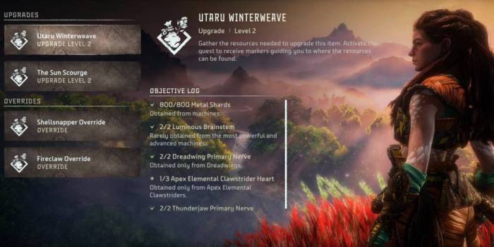 Horizon Forbidden West upgrade job list Utaru Winterweave